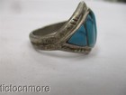 VINTAGE NAVAJO INDIAN COBBLESTONE TURQUOISE STAMPWORK RING STERLING — photo 3
