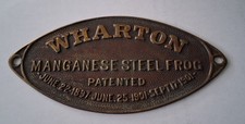 Vintage Brass WHARTON MANGANESE STEEL FROG Pat 1901 Antique Nameplate