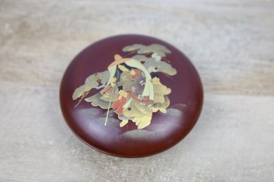 Marumi Occupied Japan Handmade Lacquerware Red Round Lidded Trinket Dish Box