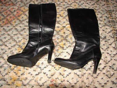 Lauren Ralph Lauren Black Leather Zip Knee High Boots Women Size 8.5 B Pre-Owned