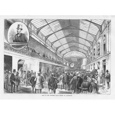 Verkauf der Windsor Kutschenpferde bei Aldridge's - antiker Druck 1883