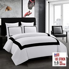 Hotel Duvet Cover Set King Size 3Pcs Microfiber Line King 104"x90" Black