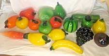 Vintage Murano Style Hand Blown Glass Fruit Vegetable Colorful Decor Each Piece 