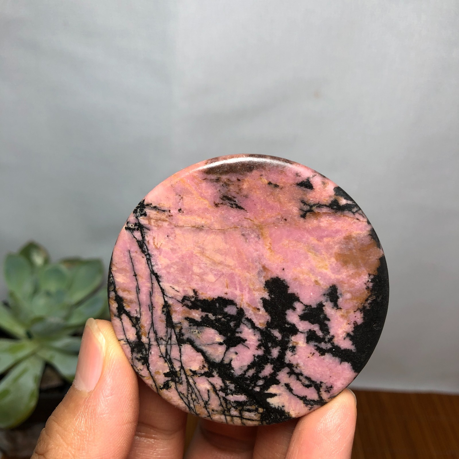 57mm Pink Rose Quartz Slab Crystal Cup Mat Disc Specimen 67g G7921
