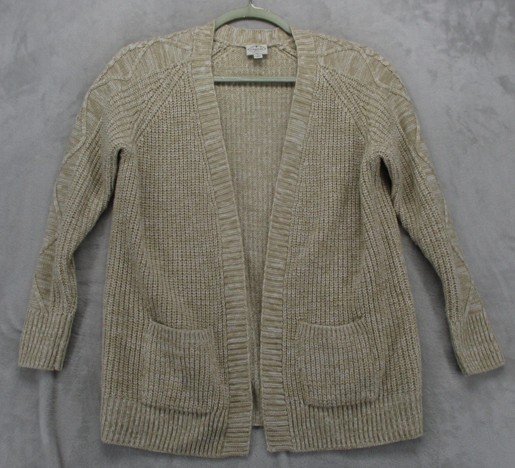 St. John's Bay Cardigan Sweater Womens Small Beige Open Front Knit