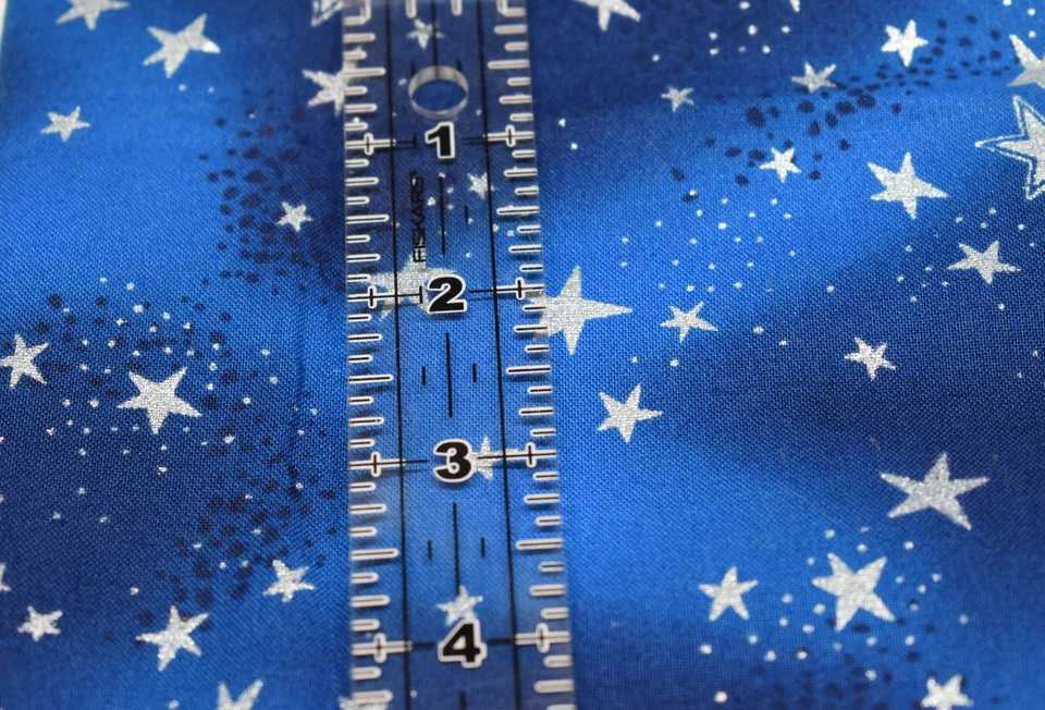 21" x 44" BLUE TONAL COTTON FABRIC silver stars holiday collection LAUREL BURCH - Image 2 of 3