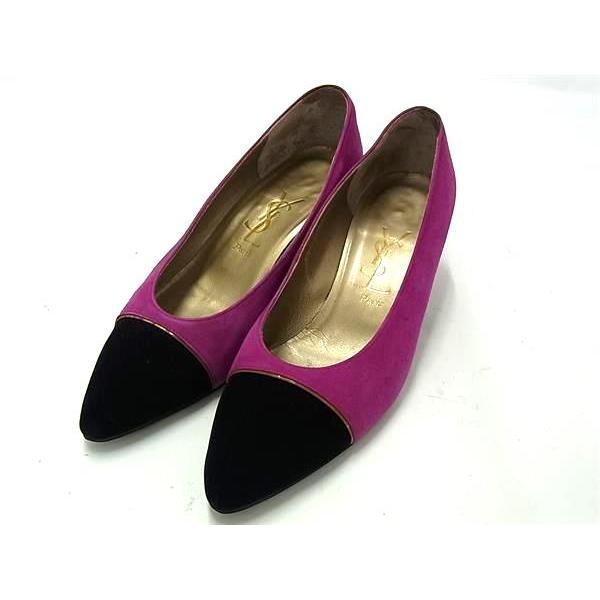 Saint Laurent decolte tacco YSL EU35 US5 camoscio nero e viola 08818a
