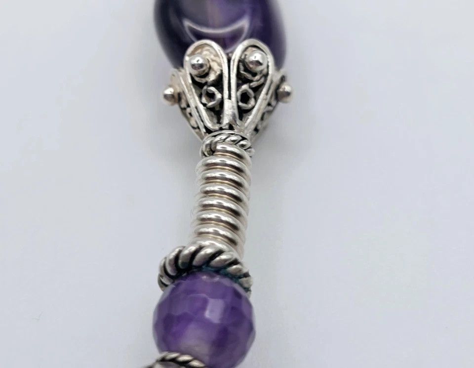 Vintage Sterling Silver Amethyst Rutilated Quartz Choker Necklace 2 Pendants - Image 4 of 4