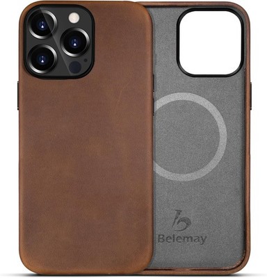 Belemay Compatible with iPhone 12 Pro Max Leather 12 Max, Brown 