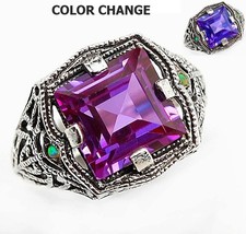2CT Natural Alexandrite 925 Solid Sterling Silver Nouveau Style Ring Sz 8
