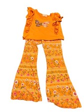 Btween Orange Floral Ruffle Butterfly Top Bell Bottom Pants 6X Girls Outfit