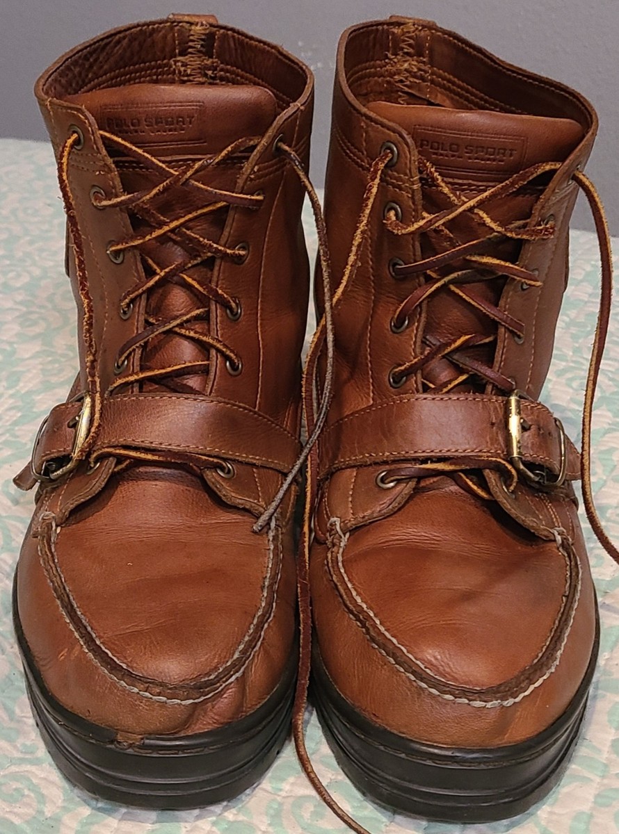 Polo Sport RalphLauren Ranger Tan Leather Strap Combat Boots  display picture 2