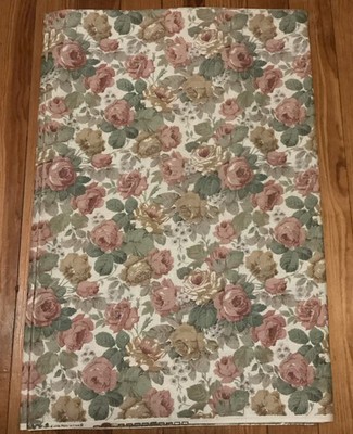 4 YARDS x 60'' PINK ROSES ON CREAM BROADCLOTH - JOAN KESSLER CONCORD FABRICS