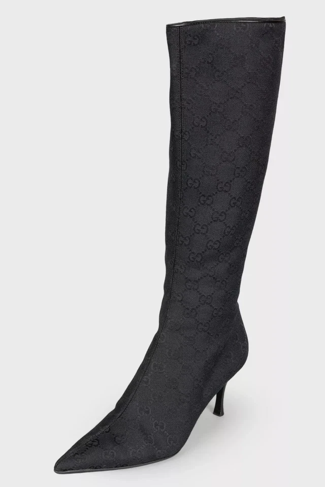 Винтажные женские GUCCI каблуки ботинки черный монограмма туфли GG логотип молнии 36 на Tom Ford - Изображение 4 из 4