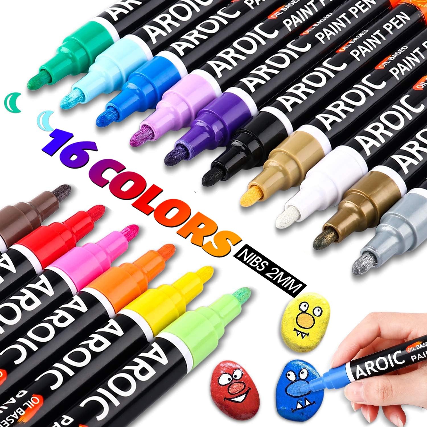 AROIC Paint Pens Paint Markers, 16 colors Oil-Based Waterproof Paint Marker Pen