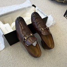Gucci Men’s Brown Leather Horsebit Loafer Dress Shoes Slip-On US 7 Almond Toe