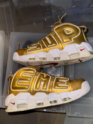 Nike x Supreme Air More Uptempo Metallic Gold 2017 Size 11 With Box 902290-700