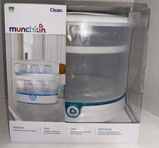 NEW MUNCHKIN CLEAN ELECTRIC STEAM BABY BOTTLE STERILIZER CLEANER W/ TONGS WHITE