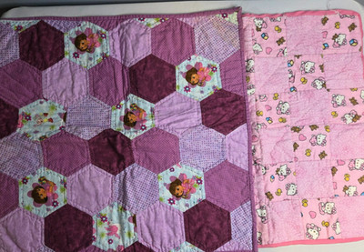 Homemade Quilts Baby or Dolls Dora Hello Kitty, Lot of 2