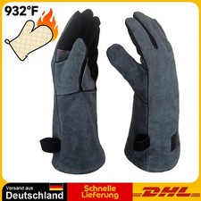 2x Kaminhandschuh Grillhandschuh aus Leder Feuerfest 932°F Schwarz 40cm x 14cm