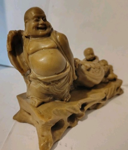 Happy Buddha Money Bag Wealth Red Resin Statue Figure - Picture 5 of 7