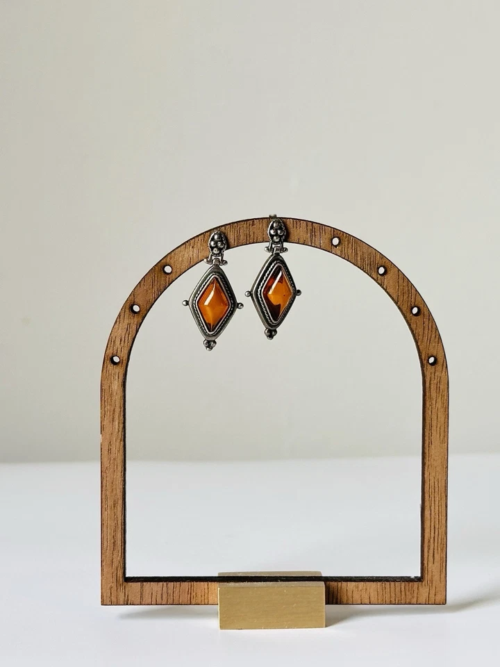 Pendientes colgantes de plata esterlina ámbar de colección con forma de diamante 925 Foto 4 de 4