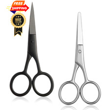 2PCS Small Grooming Scissors for Men and Women, Facial Hair Silver Black