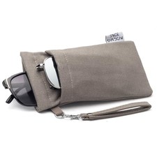 Double Glasses Case Soft Eyeglass Case For Women Men Squeeze Top Canvas Grey