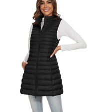 Long Puffer Vest for Women Winter Lightweight Down Vest Black Womens Vests Ou...