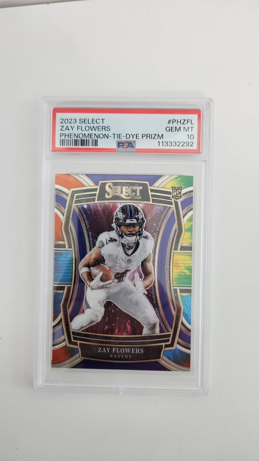 2023 Panini Select Phenomenon Zay Flowers #PH-ZFL Tie-Dye Prizm /25 (RC) PSA 10