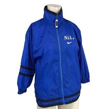 Vintage Nike Windbreaker Jacket Blue Full Zip Swoosh Logo Striped Womens Small