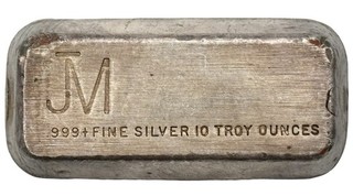 Vintage JM 10 oz .999 Fine Silver Poured Bar #1