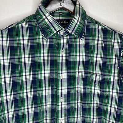 Harry William Plaid Button Up Shirt Men's Size 38cm Green Blue Cotton | eBay