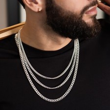 Men's Italy 925 SOLID Sterling Silver Fine Miami Cuban Chain Necklace 5, 6, 7 MM