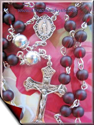 Handmade Rosary Vintage Swarovski Frosted Garnet Beads Blest  Padre Pio Relic SS