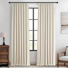 Cream Linen Pinch Pleat Blackout Curtains 102" Long - 2 Panel Set