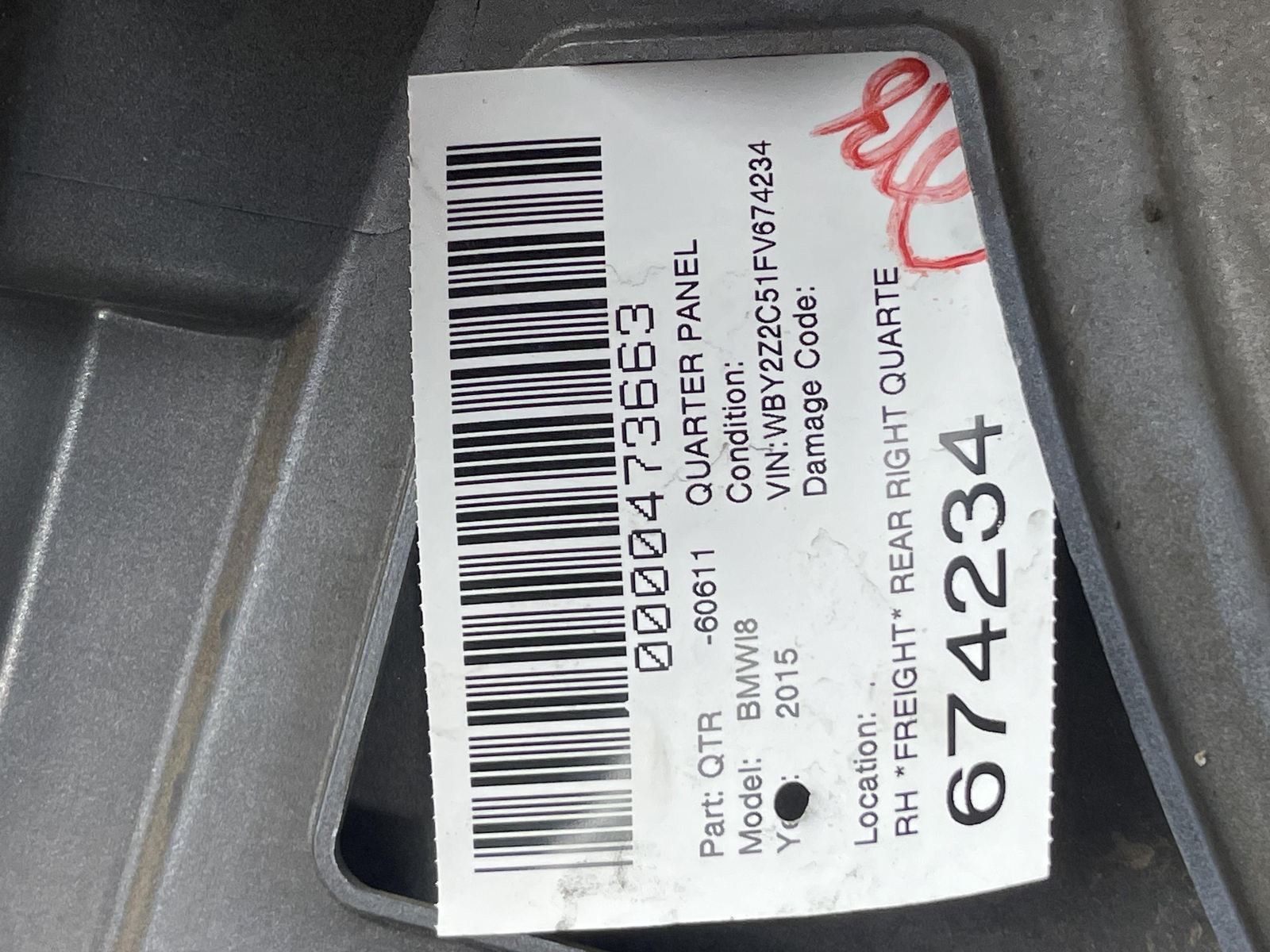 2014-2019 BMW I8 REAR RIGHT QUARTER PANEL ICONIC SILVER (B72) 7336314 OEM