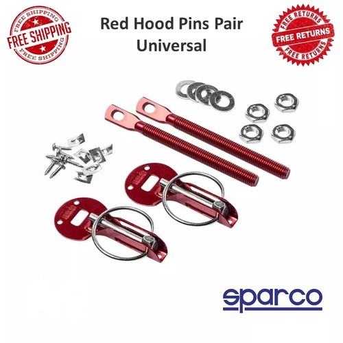 Sparco Red Hood Pins Hairpin Style Steel Anodized Pair Incl. Hardware Universal - Picture 1 of 9