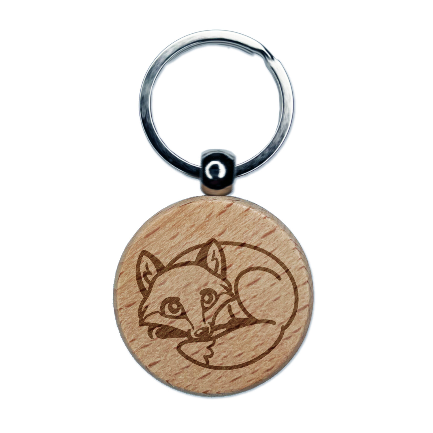 Baby Fox Woodland Animal Engraved Wood Round Keychain Tag Charm