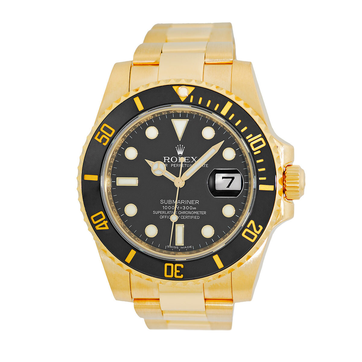 ROLEX 18K Yellow Gold 40mm Submariner 116618LN Box Lifetime Warranty  2012 16618