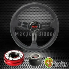 BLACK DEEP DISH STEERING WHEEL + RED QUICK RELEASE FOR HONDA ACCORD 1983-1989