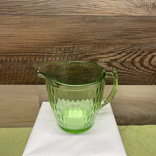 Jeannette 5" Pitcher Green Depression Glass HEX OPTIC Honeycomb Vintage