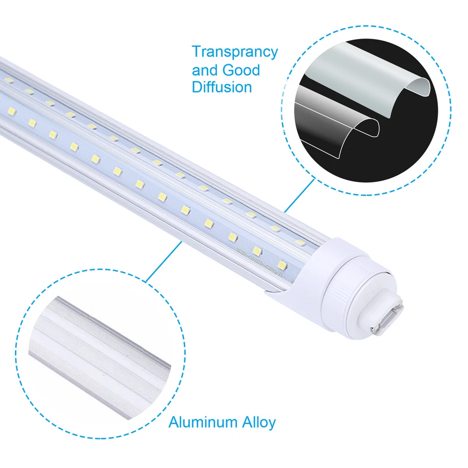 2 Pins 8 Foot T8 LED Bulb Lamp R17d HO Rotatable Base 65W LED Tube Light 8Pack - Image 3 of 4