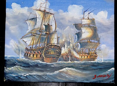 ORIGINAL Oil Painting signed By J. Harvey Maritime Naval Galleon