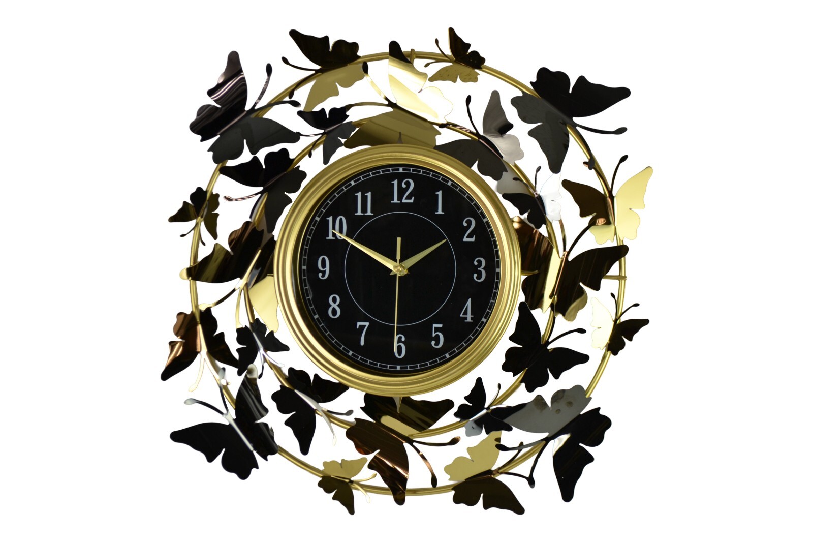 22" Round Gold and Silver Butterfly Wall Clock