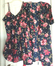 2PC Sleepwear Robe lingerie Set Intimates Navy Blue Pink Polyester Women s S