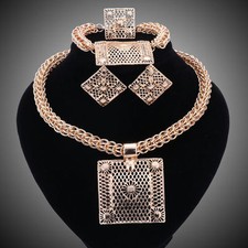 Gold Plated Sunflower Square with Thick Box Chain 4 pieces Jewelry Set