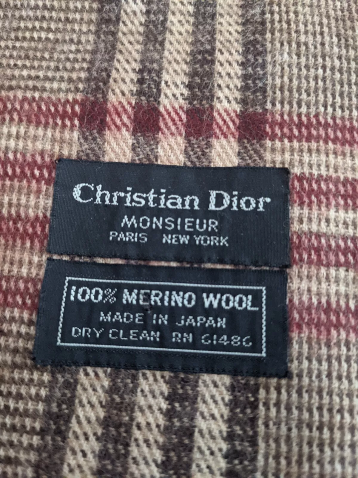 ÉCHARPE PLAID LAINE VINTagE christian dior monsieur merino japon marron rouge bronzage