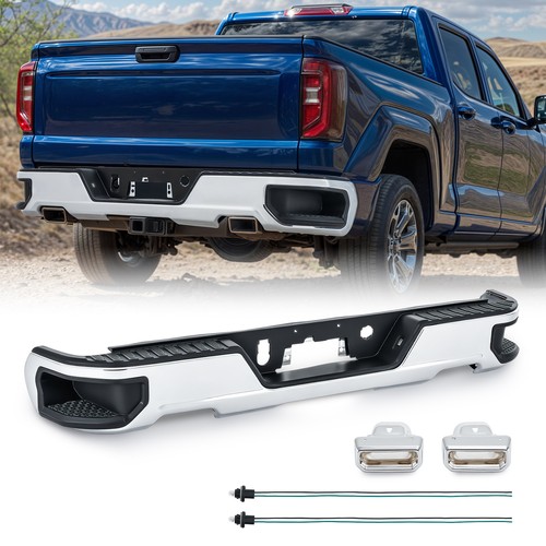 Chrome Step Bumper Assembly For 2019-2024 Chevy Silverado 1500 With Dual Exhuast