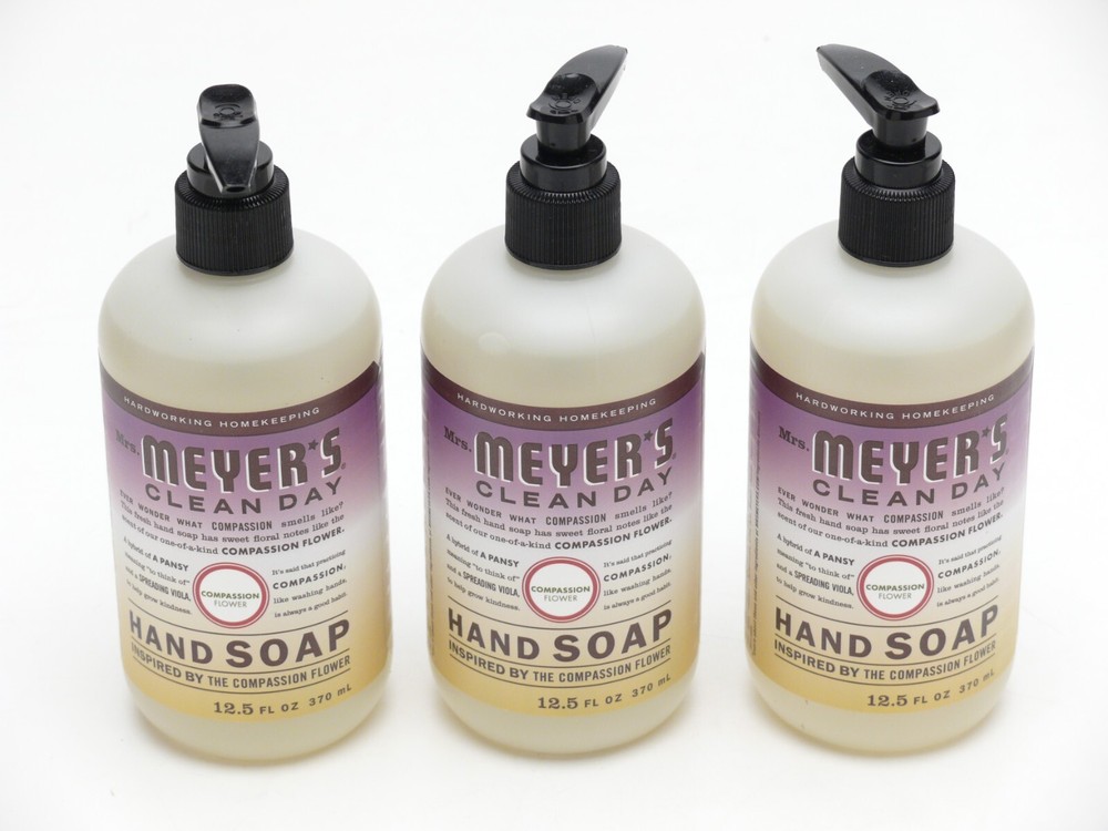 X 3 Mrs Meyers Hand Soap COMPASSION FLOWER ( 12.5 Fl Oz Each )